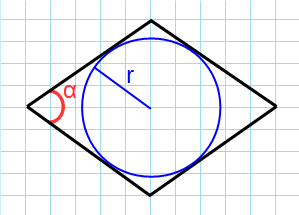 Ромб с углом и вписанной окружностью